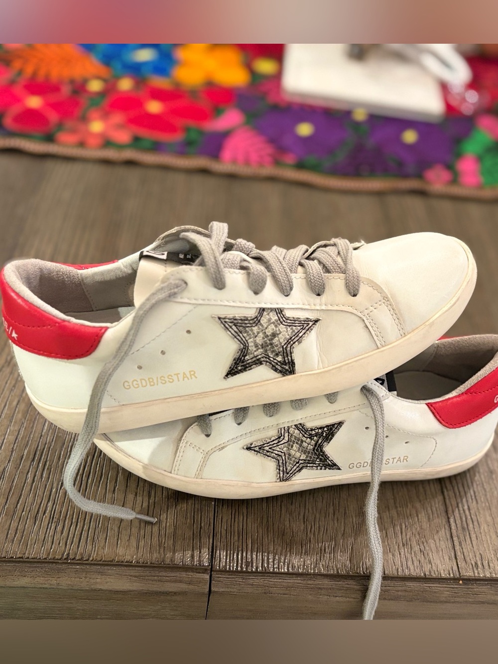 Golden Goose White Sneakers with Red Heel and pythons star